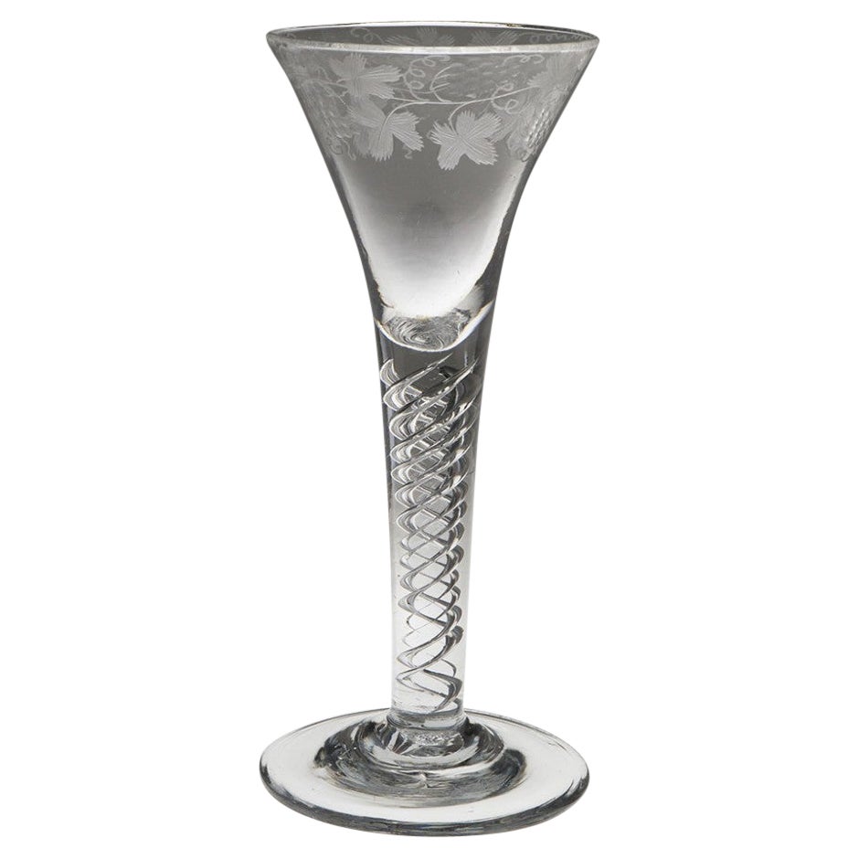 Finely Engraved Air Twist Stem Wine Glass c1750 For Sale