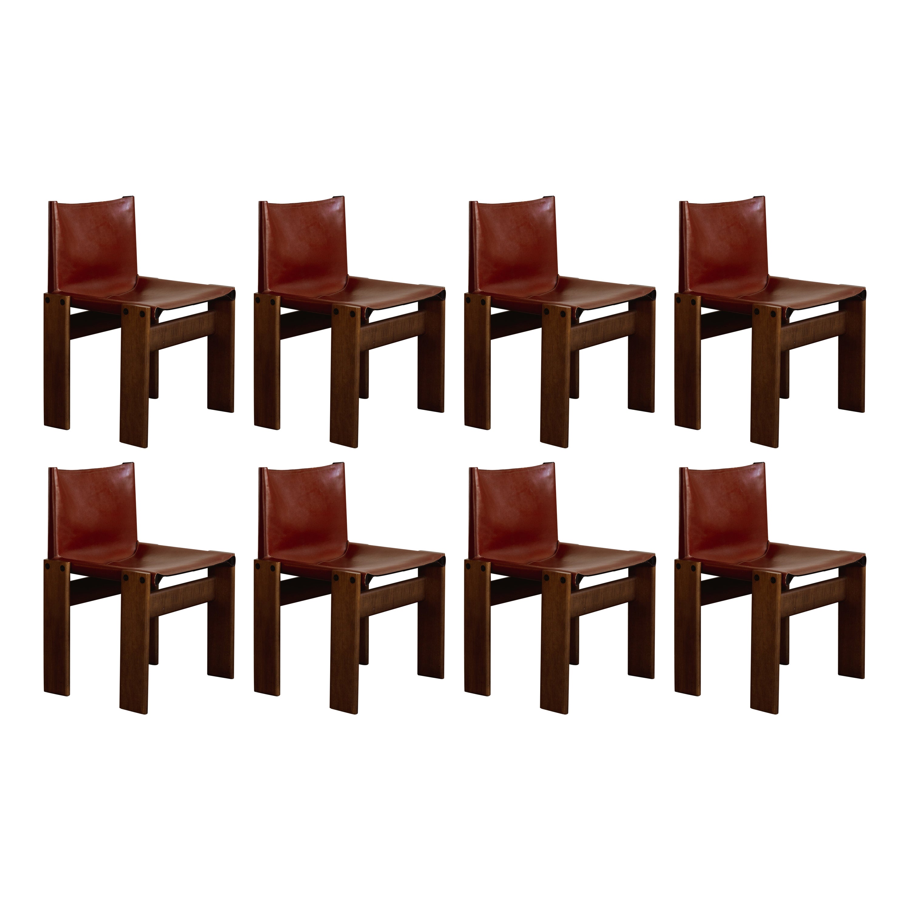 Afra & Tobia Scarpa "Monk" Dining Chairs for Molteni, 1974, Set of 8 For Sale