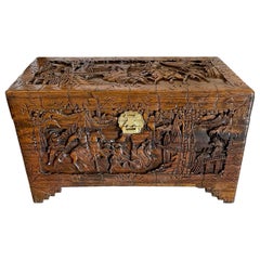Eccezionale qualità dell'antica cassapanca cinese intagliata in legno di canfora