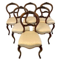 Ensemble de 6 chaises de salle à manger anciennes en noyer sculpté de qualité victorienne 
