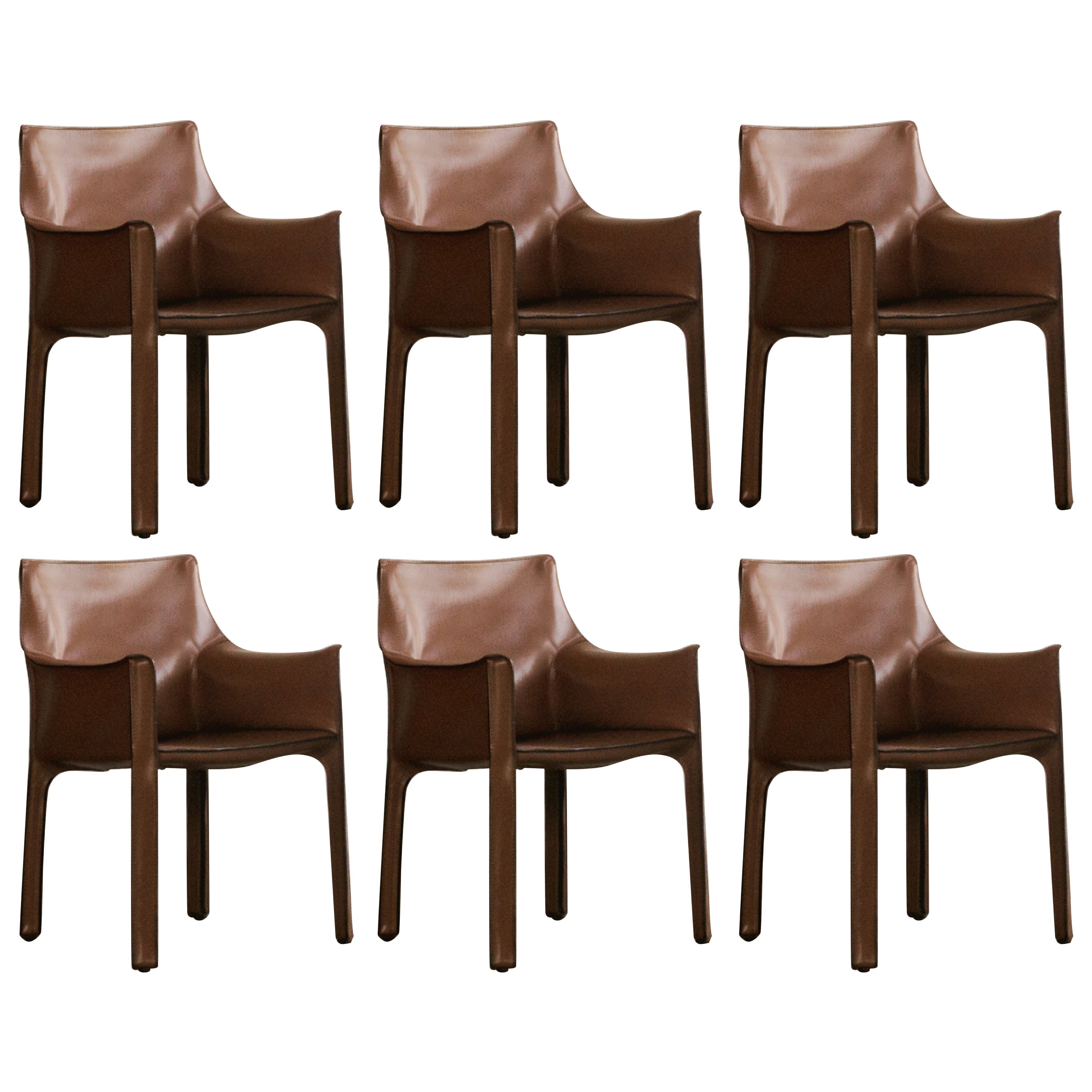 Sillas "CAB 413" de Mario Bellini para Cassina, cuero avellana, 1977, juego de 6