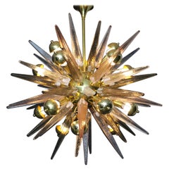 Sputnik Chandelier with Pink, Smoke and Clear Crystal Murano Glass Spikes