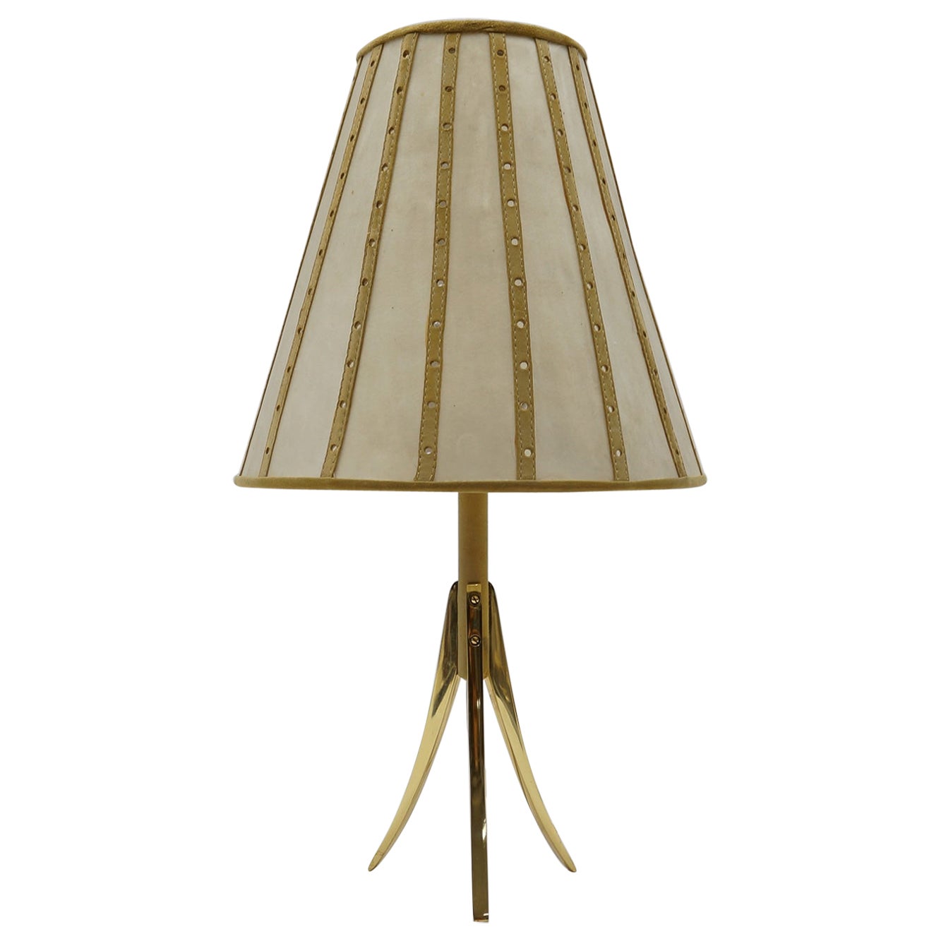 Mid-Century Modern Tripod Table Lamp made in Brass and Leather, 1960s Austria 