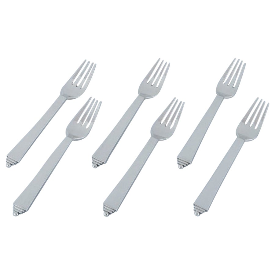 Georg Jensen Pyramid, set of six dinner forks in sterling silver. 