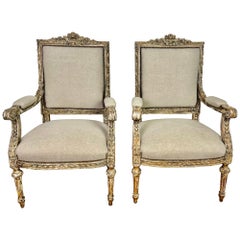 Pair of 19th C. French Louis XVI Painted Armchairs