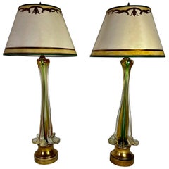 20th Century Italian Art Glass Lamps with Parchment Shades, Pair