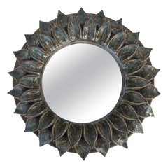 Retro Mid-Century French Ceramic Round Leaves Mirror