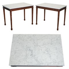 Paire de tables de CONSOLE de style CHIPPENDALE avec plateaux en marbre CARRARA blanc