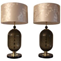 Large Pair of Smoke and Black Murano Glass Table Lamps 