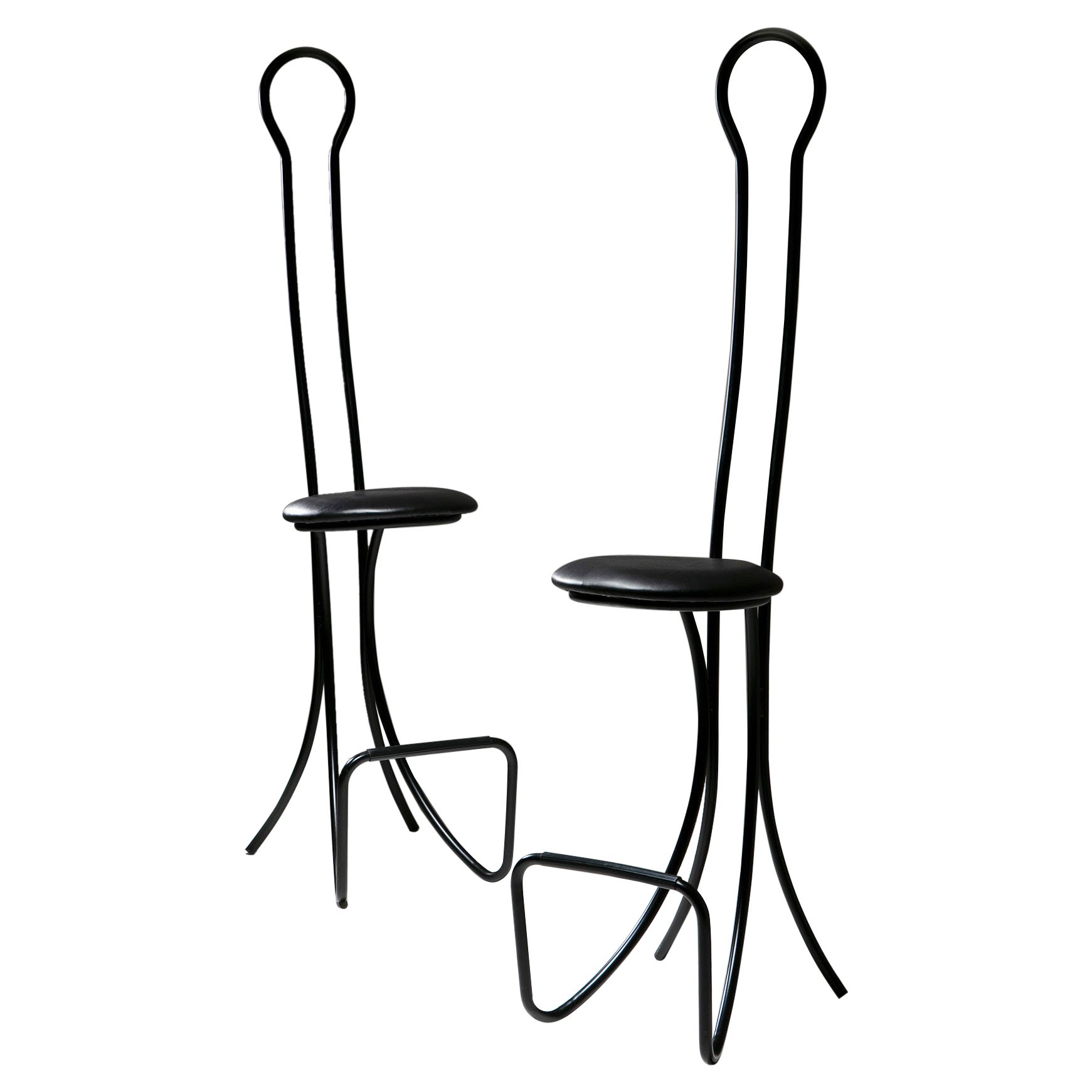 Pair of "Spluga" Black Metal High Stools by Castiglioni for Zanotta, Italy, 1960 For Sale