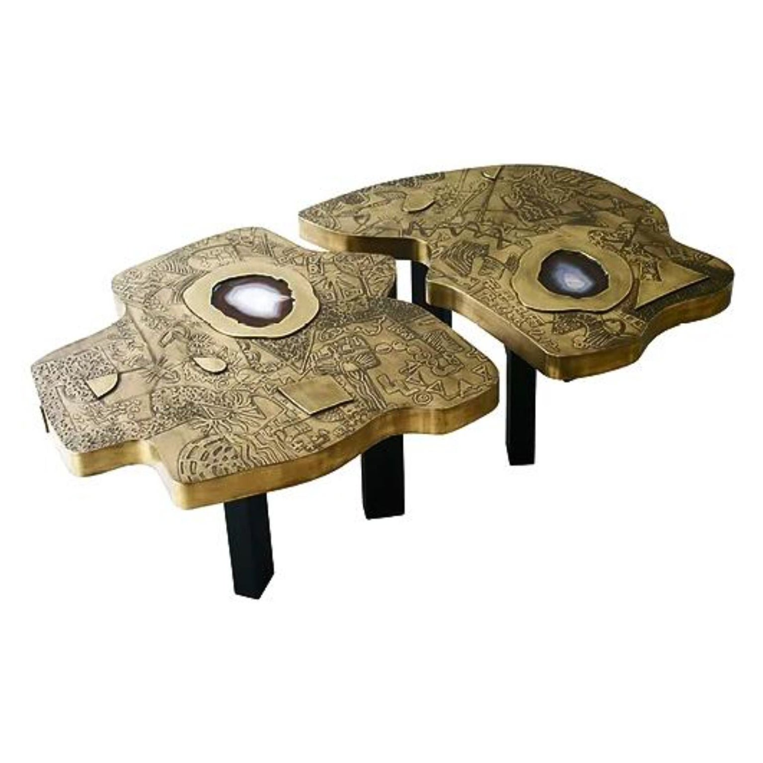 Set Of 2 Eggs Brass Coffee Tables by Brutalist Be