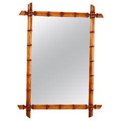 Retro Faux Bamboo Walnut large Framed Mirror, France mid 1800’s