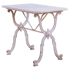 French Used Iron & Marble Bistro / Garden Table In White By Clermont Fils