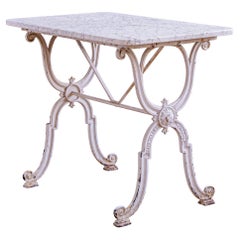 Table de jardin française ancienne en fer et marbre en blanc par Clermont Fils