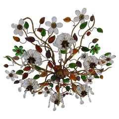 Maison Baguès Crystal Flowers Colors Leaves Flush mount C 1940 Chandelier