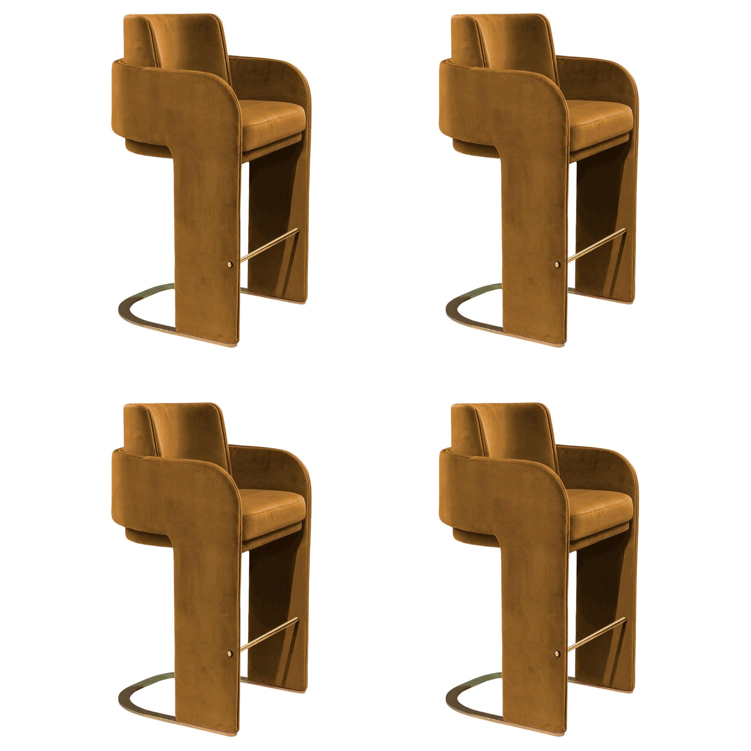 Counter Chair with Synthetic leather and Brass footrest Odisseia, set of 4 pcs