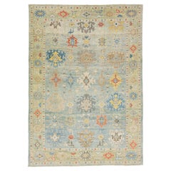 Handmade Modern Sultanabad Room Size Wool Rug With Multicolor Floral Motif