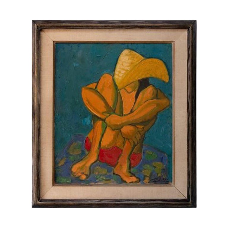 Peinture figurative vintage, signée