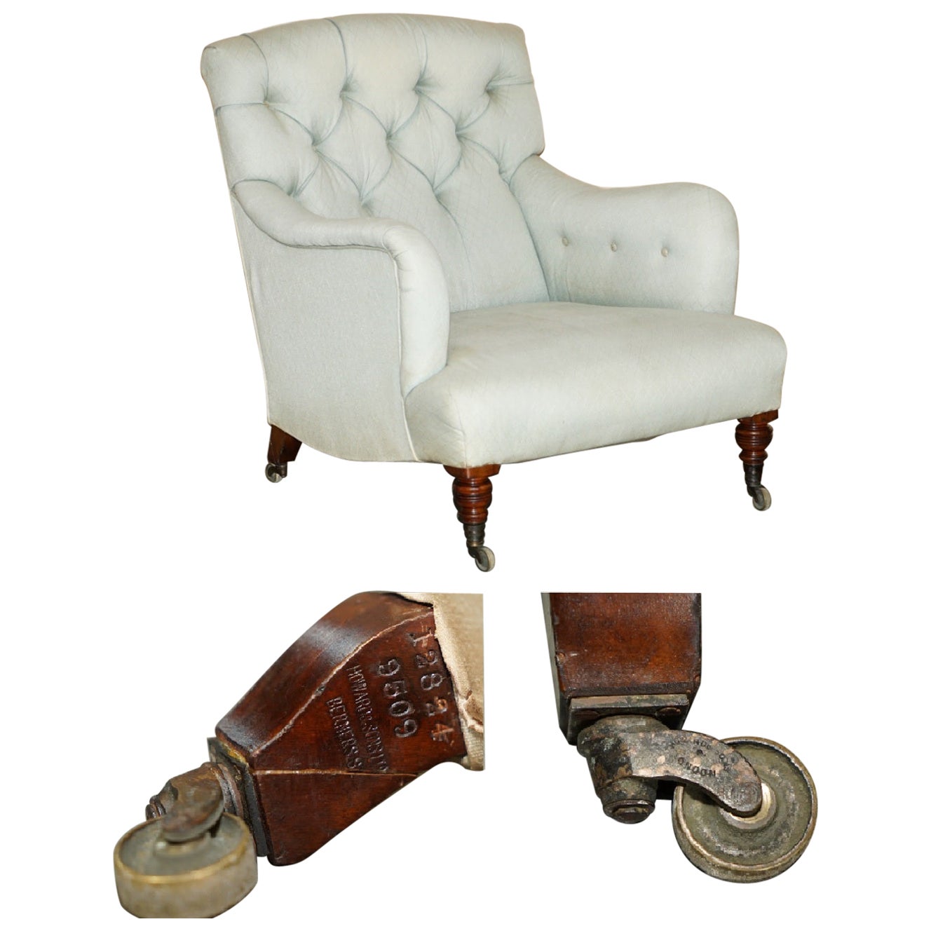 SELTENE ORIGINAL ViCTORIAN HOWARD & SONS BRIDGEWATER ARMCHAIR PERIOD UPHOLSTERY im Angebot