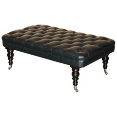 Used 1 OF 2 GEORGE SMITH EXTRA LARGE CHESTERFiELD BLACK LEATHER TUFTED FOOTSTOOLS