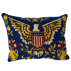 1970s Blue American Patriotic Eagle Needlepoint Custom Pillow
