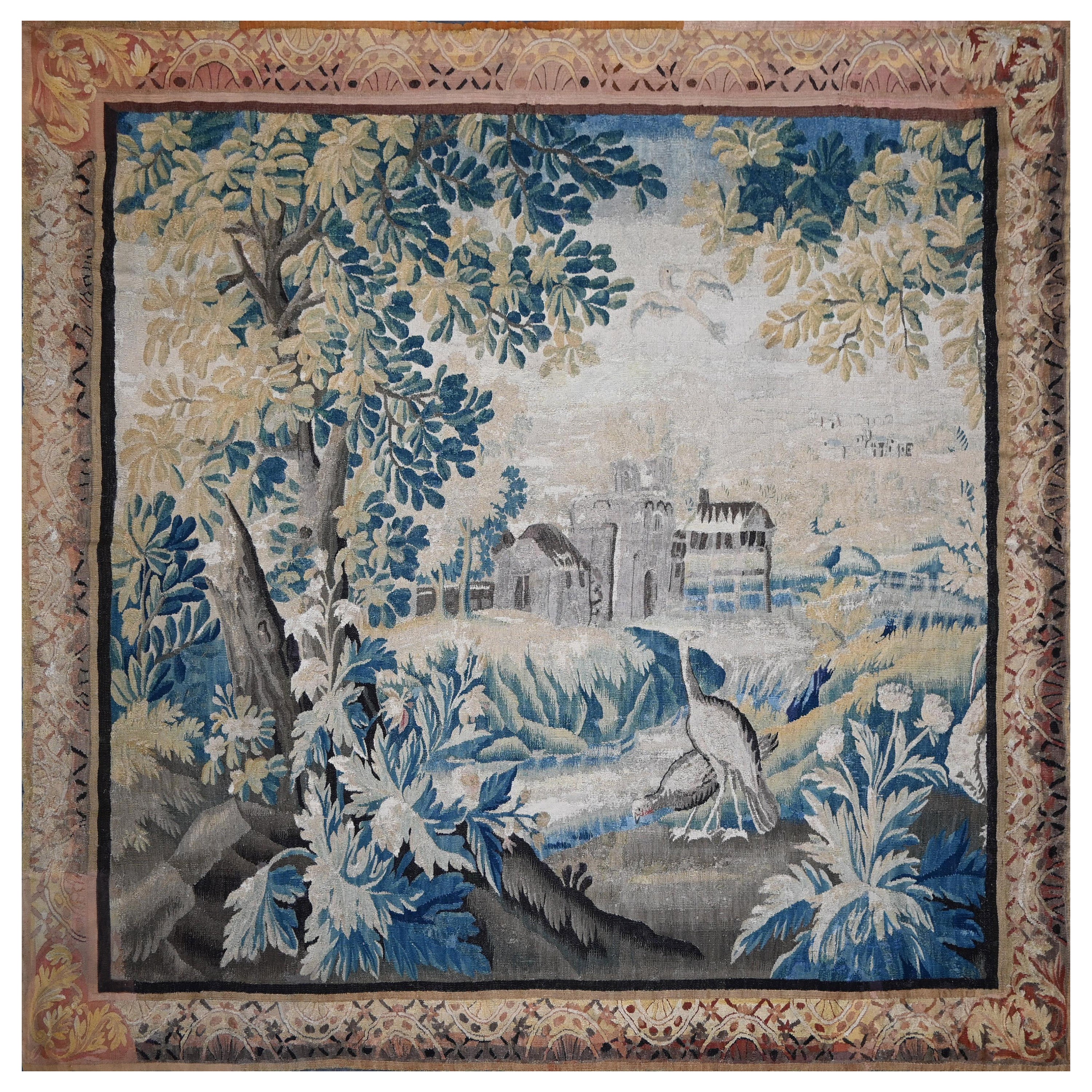 Greenery tapestry Flanders Oudenaarde - 18th century Dim 2.42x2.52 - No. 1346 For Sale