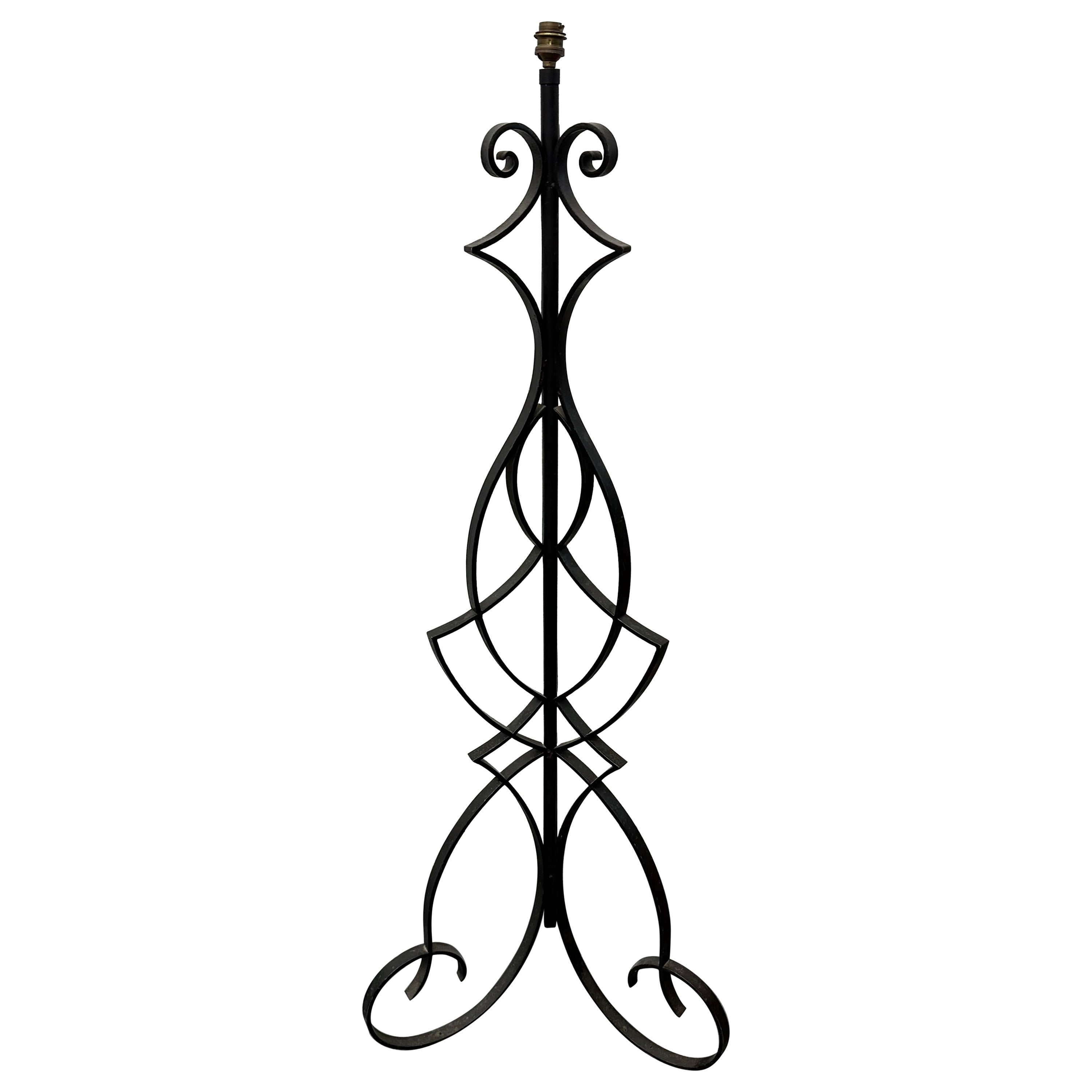 French Wrought Iron Floor Lamp, after Poillerat For Sale