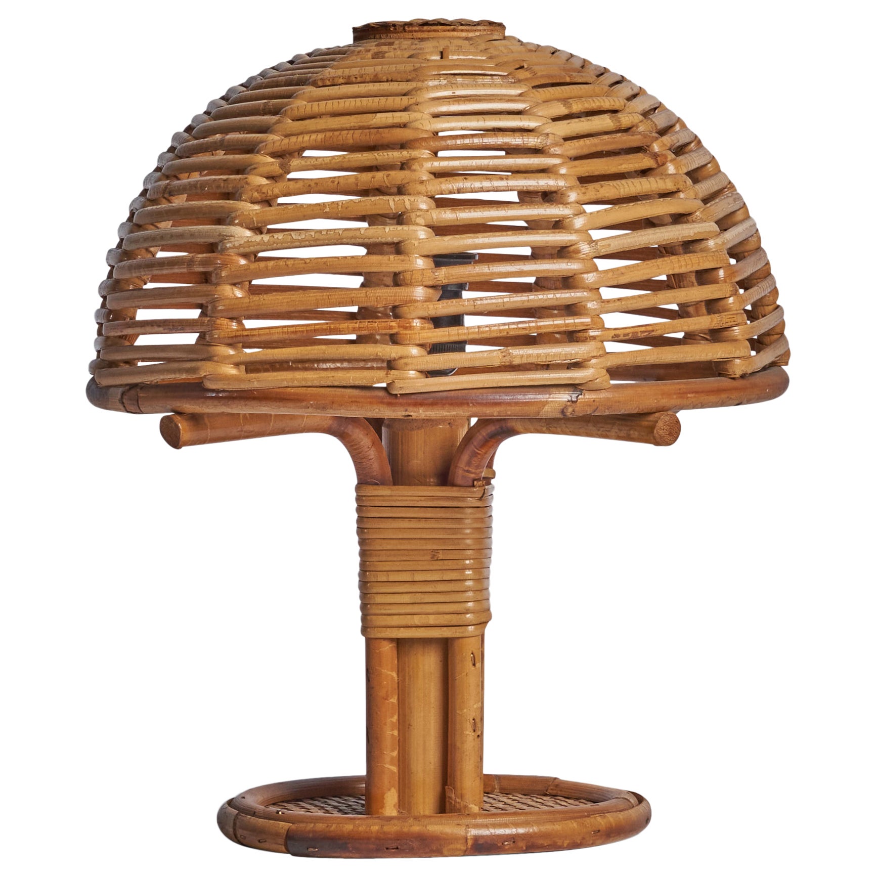 Italian Designer, Table Lamp, Bamboo, Rattan, Italy, 1970s For Sale