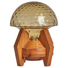Designer svedese, lampada da tavolo di grandi dimensioni, pino, vetro, Svezia, anni '70