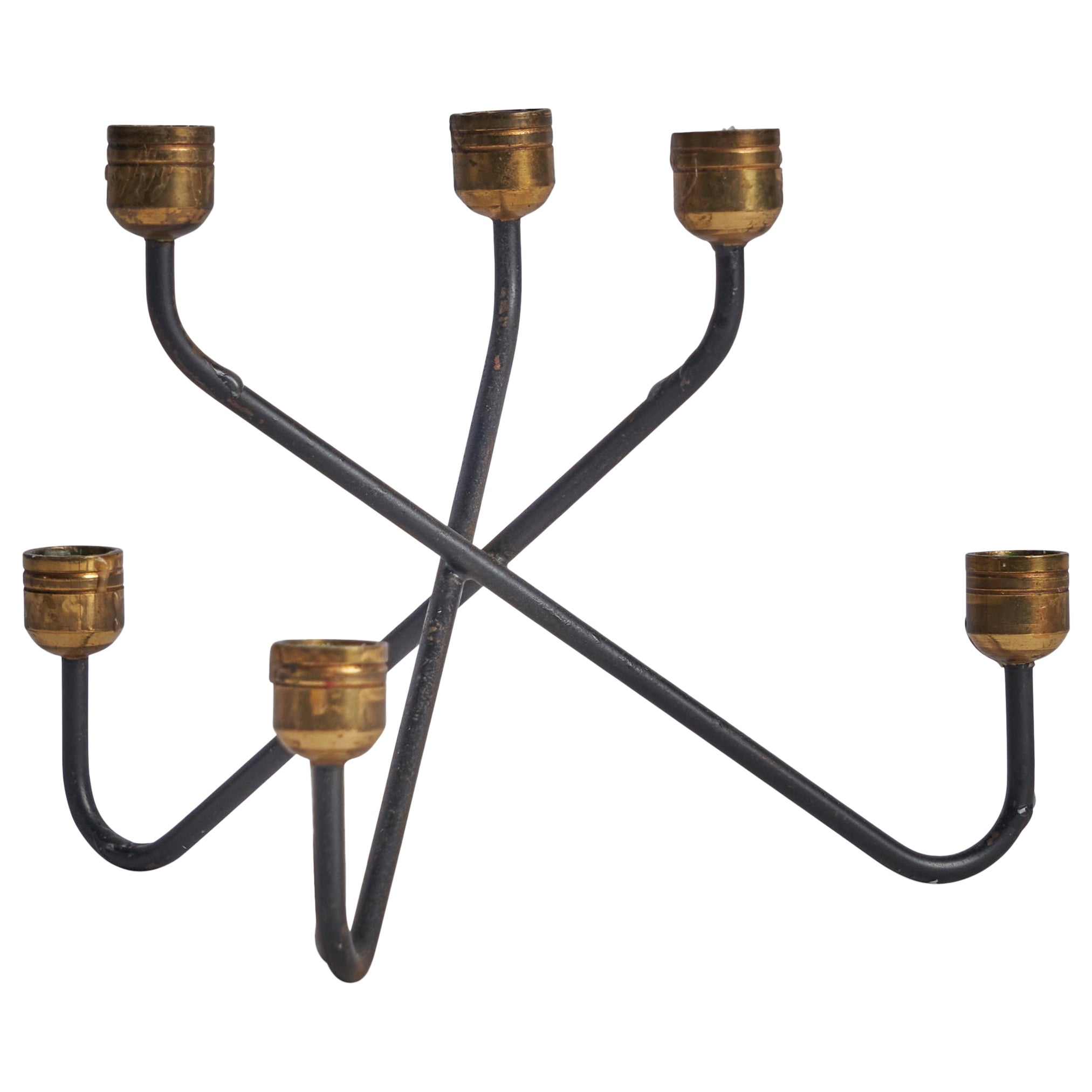 Swedish Designer, Small Candelabra, Brass, Metal, Sweden, 1930s For Sale