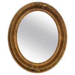French Hand-Carved Gold Gilt Oval Mirror C. 1855