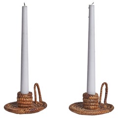 Swedish Craft, Small Candlesticks, Cane, Sweden, 19th Century