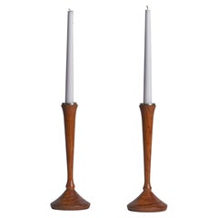 Danish Designer, Candlesticks, Walnut, Metal, Denmark, 1950s