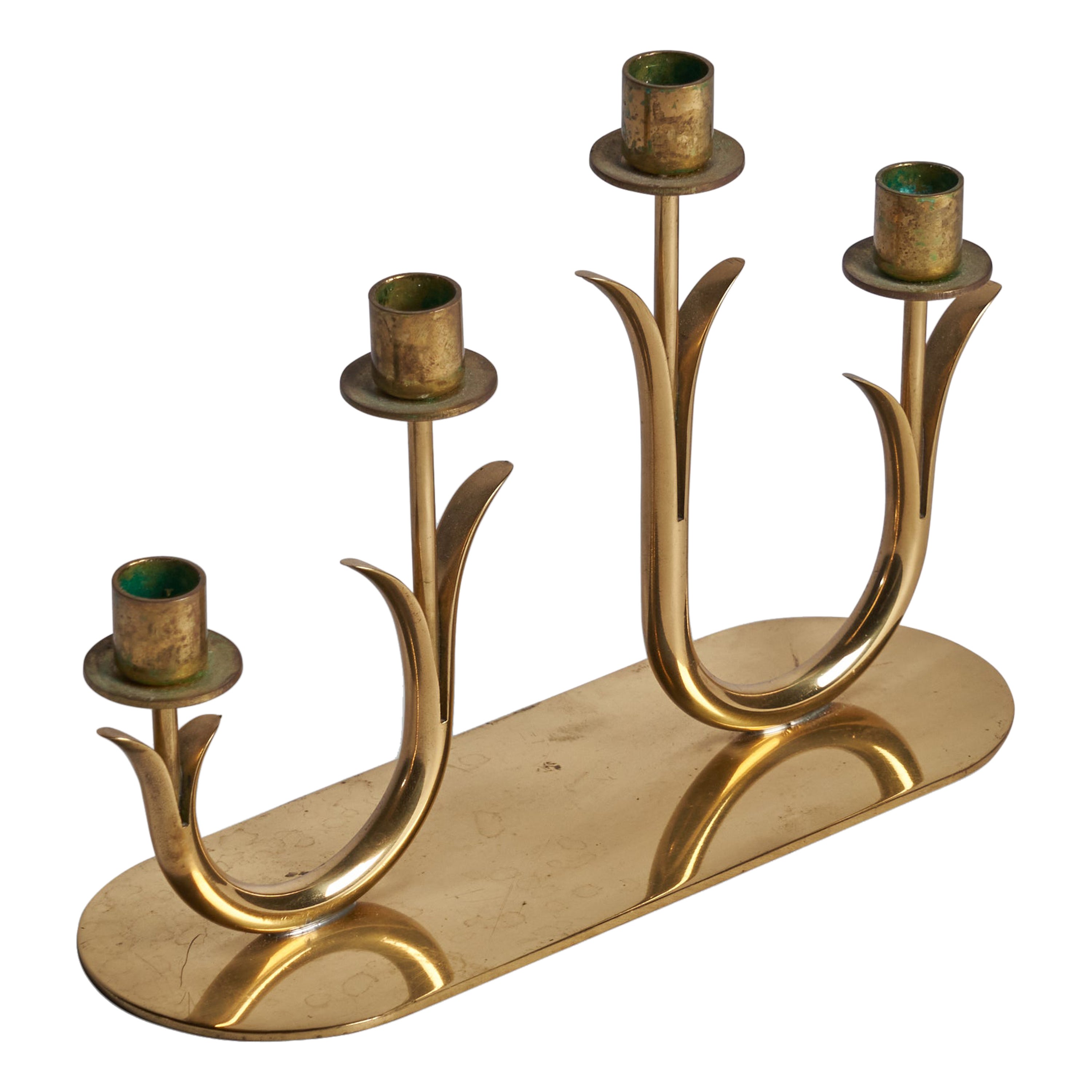 Gunnar Ander, Small Candelabra, Brass, Sweden, 1950s For Sale