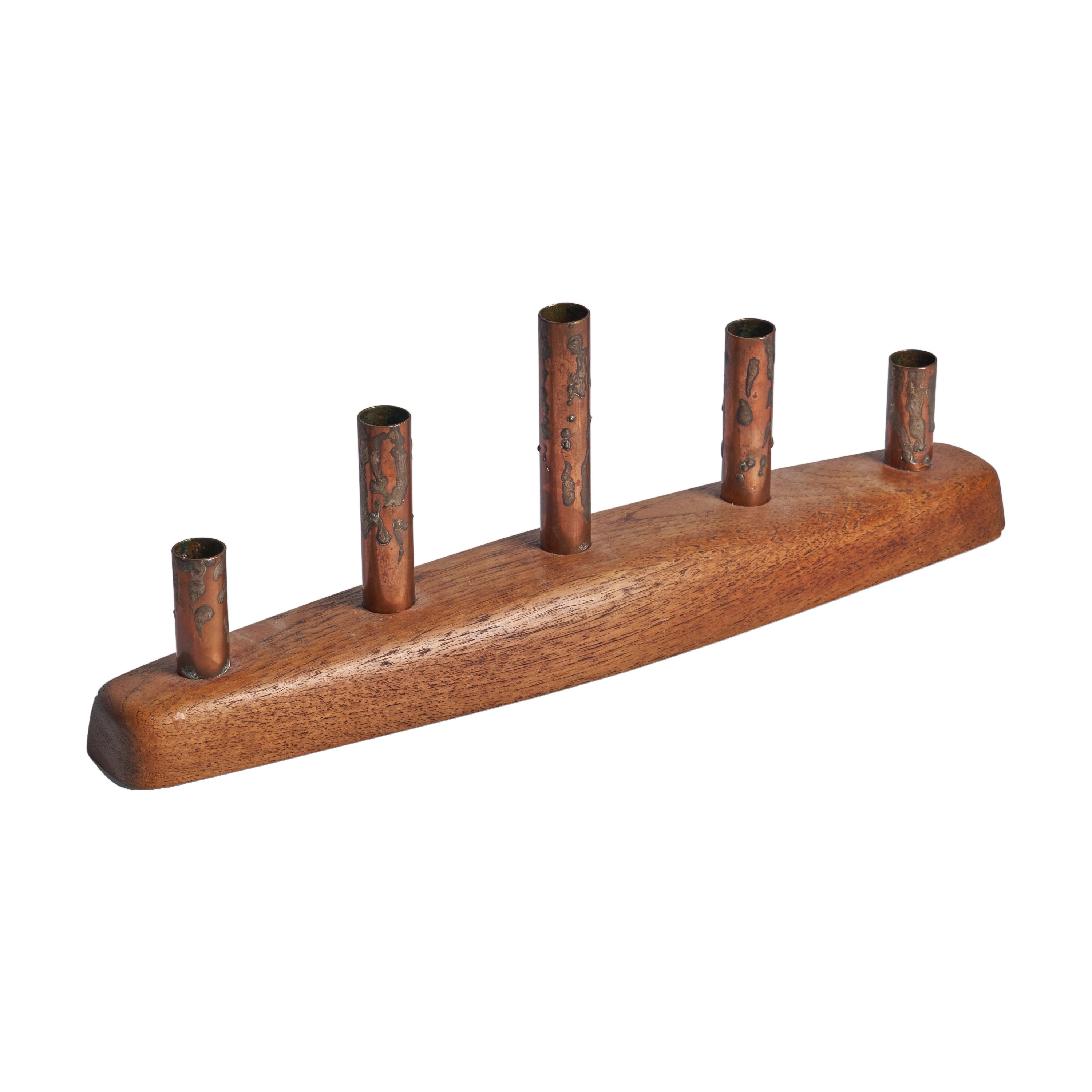 Swedish Designer, Candelabra, Teak, Copper, Tin, Sweden, 1950s For Sale