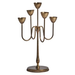 Vintage Gunnar Ander, Candelabra, Brass, Sweden, 1950s