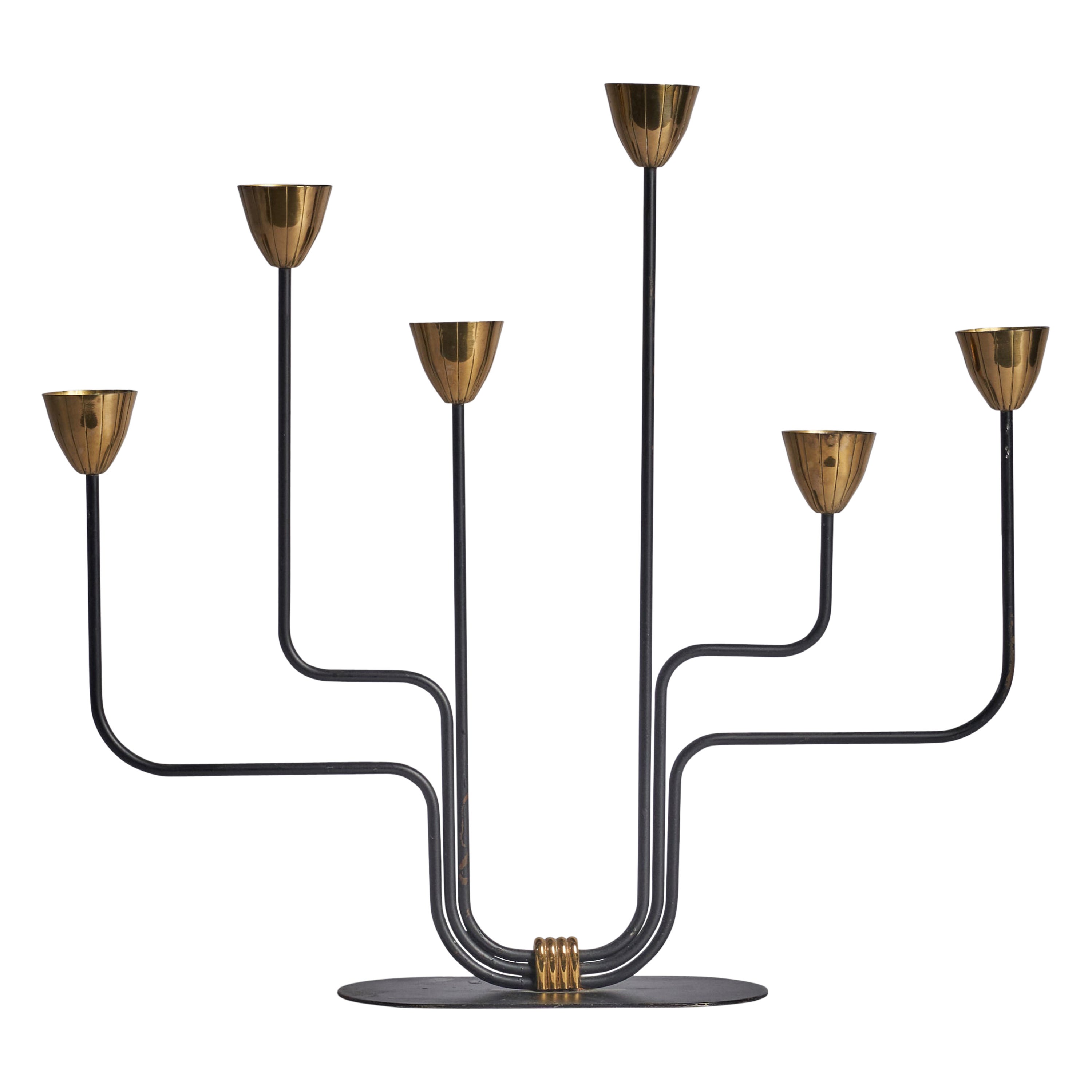 Gunnar Ander, Candelabra, Brass, Metal, Sweden, 1950s For Sale