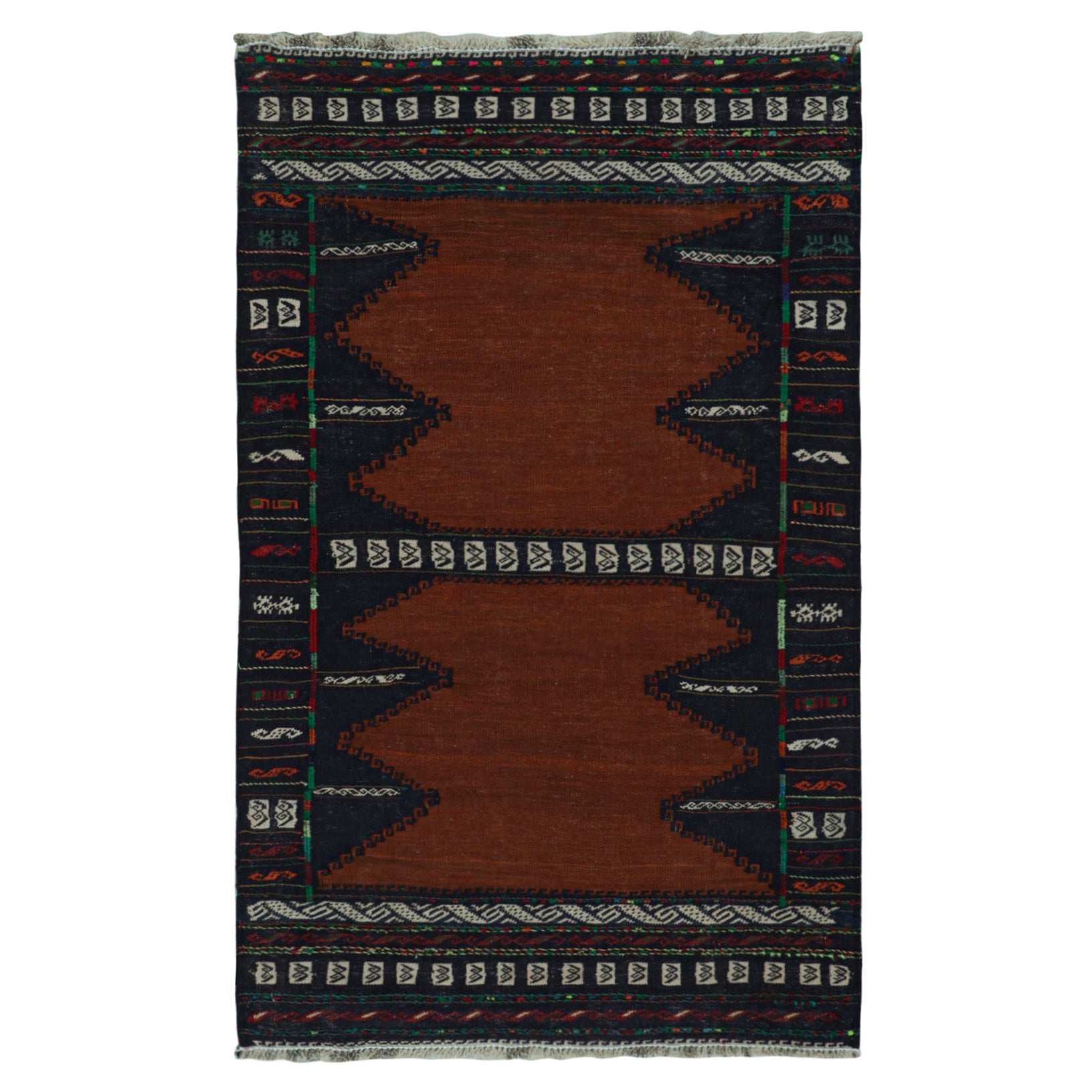 Tapis Kilim afghan Baluch vintage, avec bordures géométriques de Rug & Kilim en vente