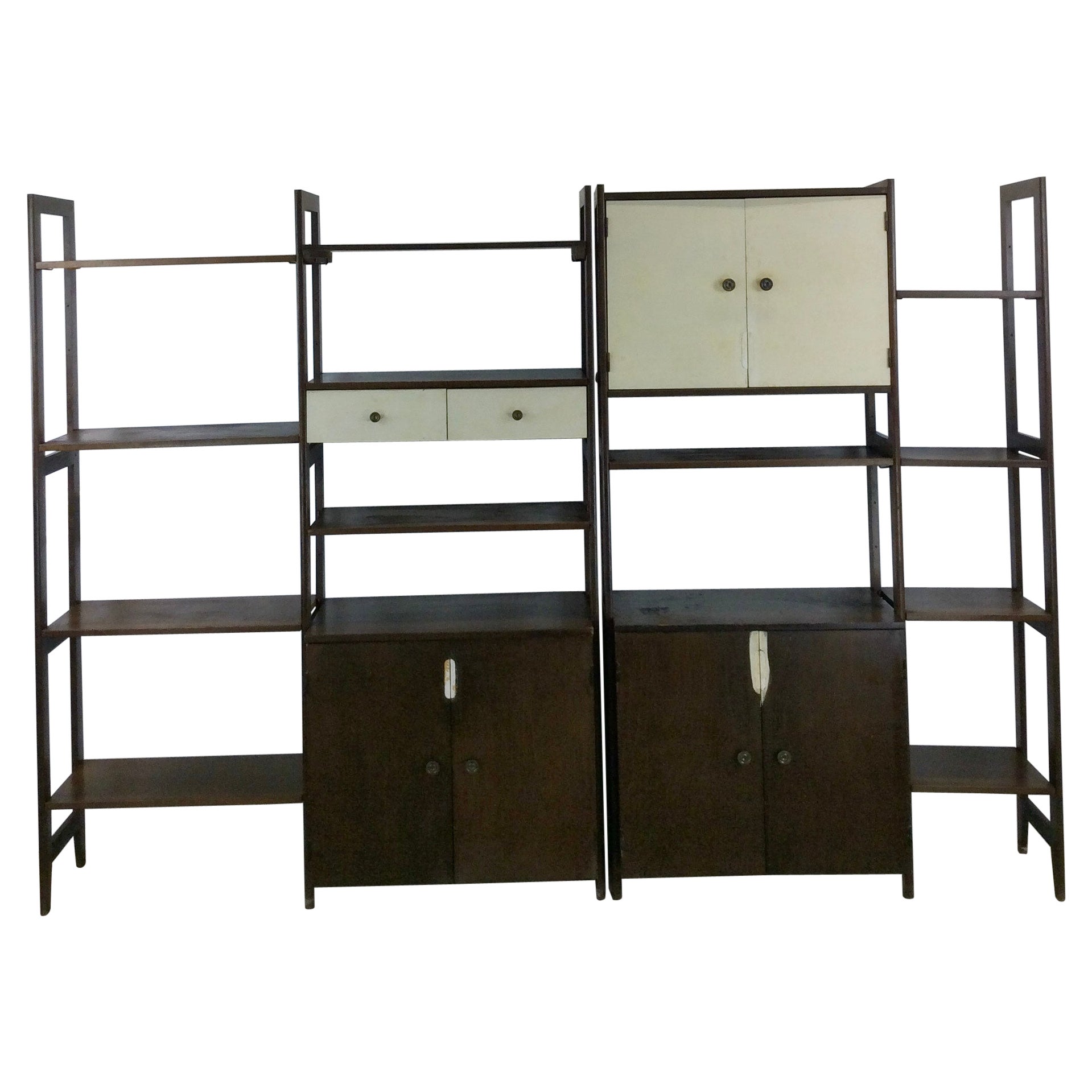 Mid Century Modern 2pc Modular Shelving Unit with Finished Back For Sale
