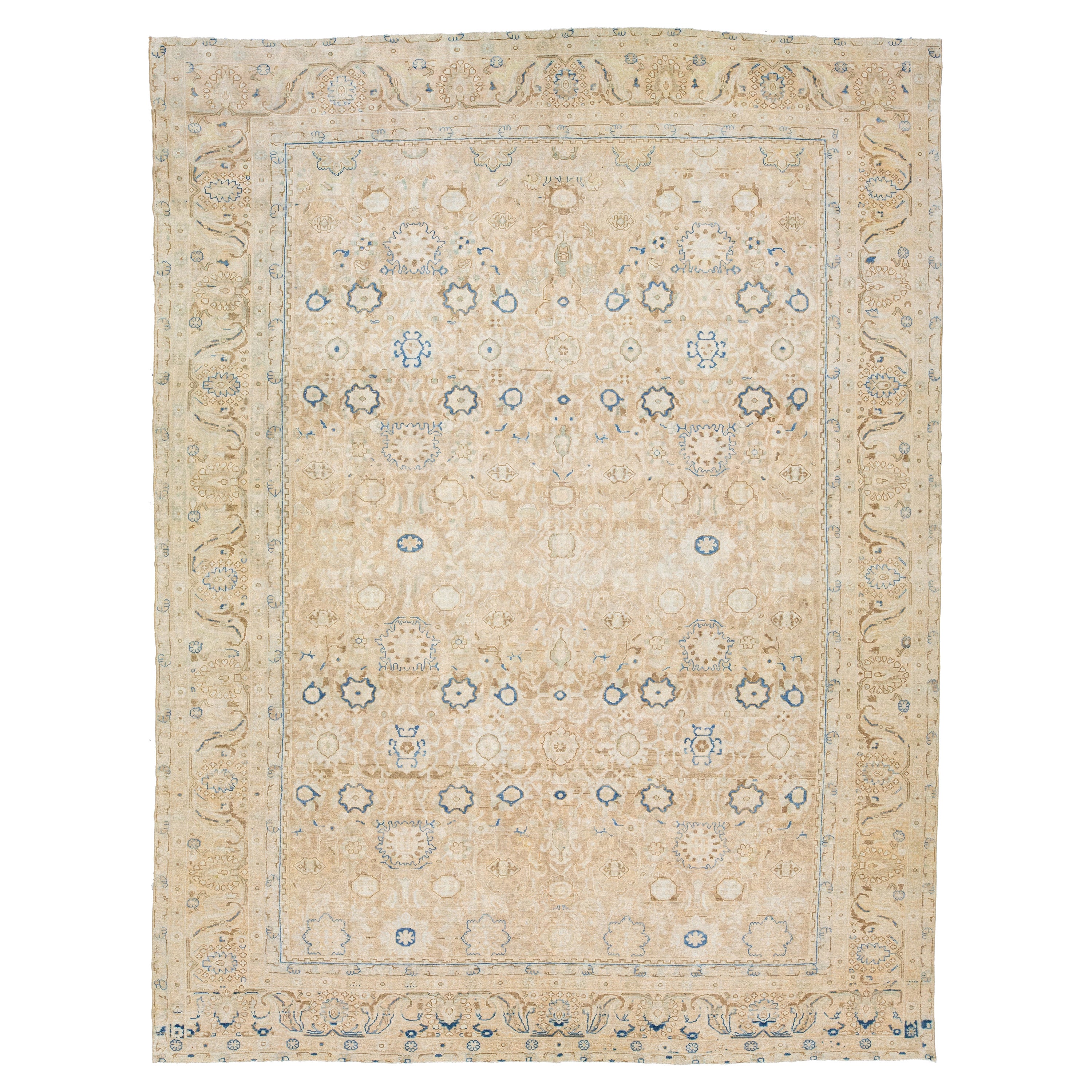 Handmade 1910s Antique Persian Malayer Wool Rug With Beige Color field For Sale