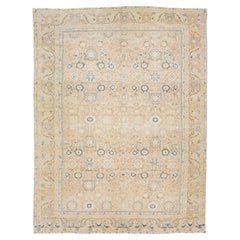 Tapis persan ancien Malayer en laine fait à la main des années 1910 avec champ de couleur beige