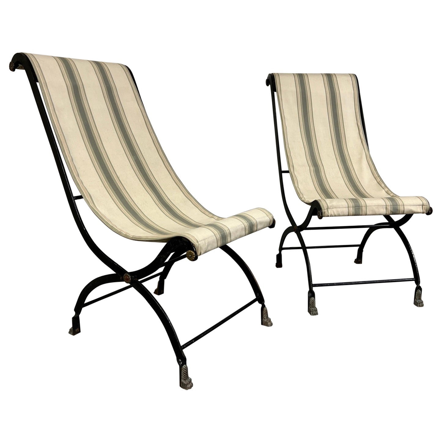 Vintage Iron Folding Sling Chairs 
