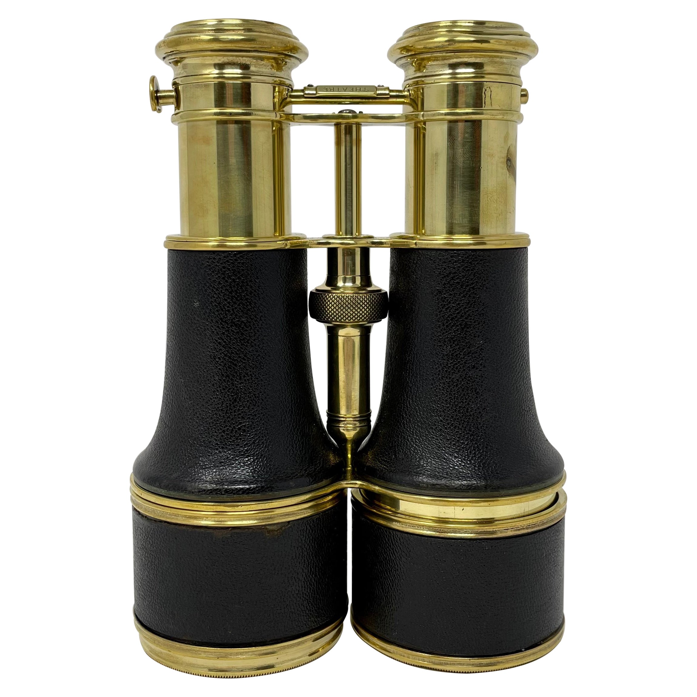 Pair Antique British Leather and Brass Marine Field Binoculars, Circa 1900-1910.