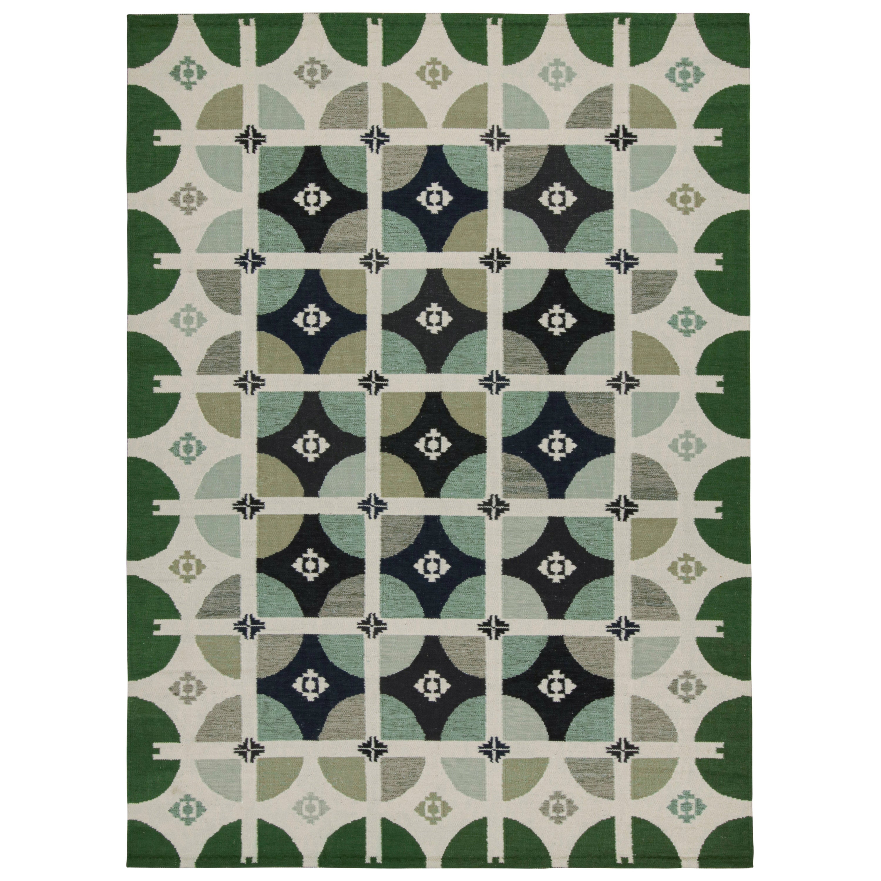 Rug & Kilim’s Scandinavian Style Rug in Green with Geometric Patterns