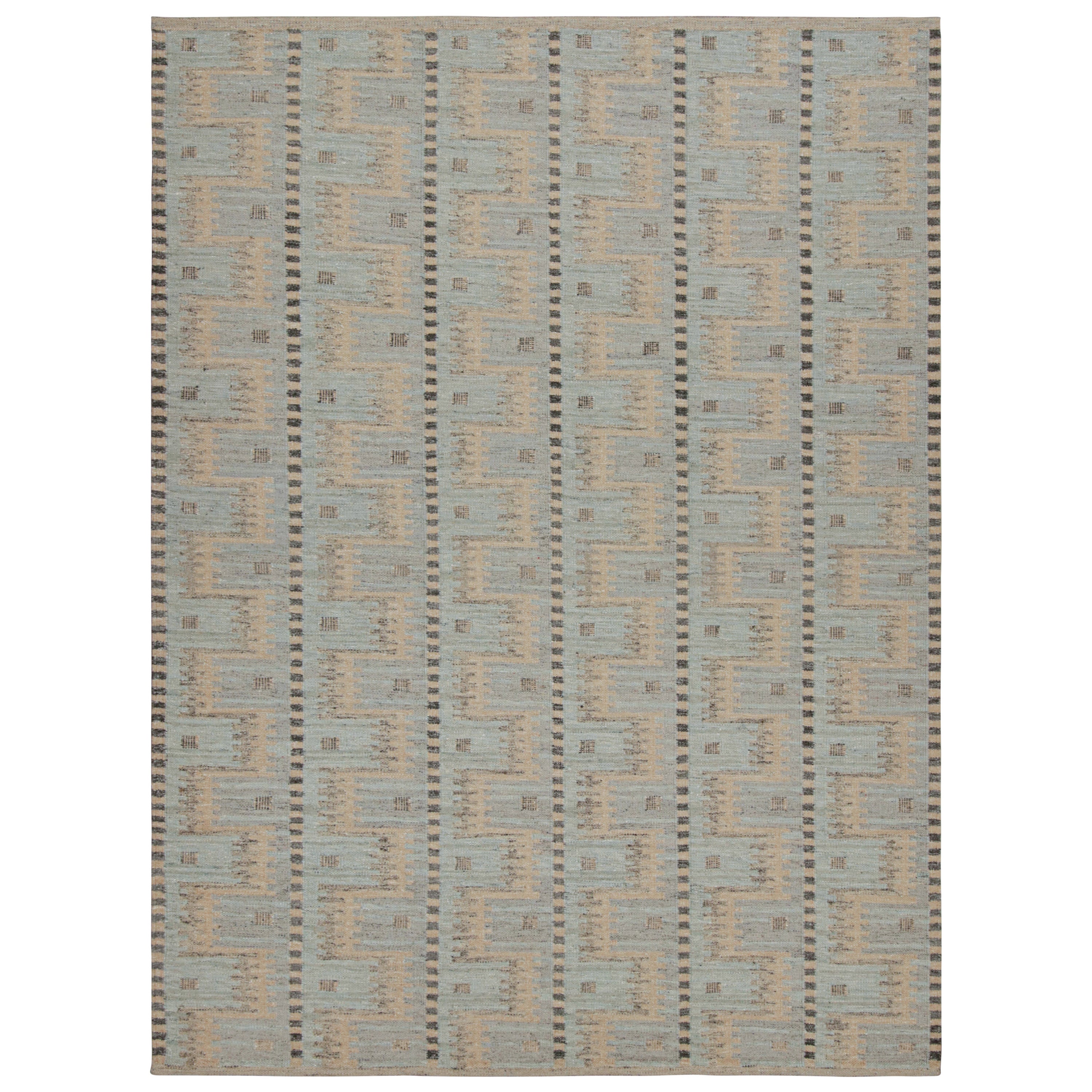 Rug & Kilim’s Blue Scandinavian Style Kilim & Outdoor Rug with Geometric Pattern For Sale