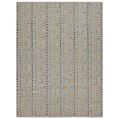 Rug & Kilim’s Blue Scandinavian Style Kilim & Outdoor Rug with Geometric Pattern