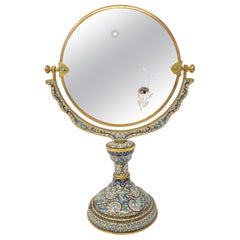Antique French Cloisonné and Gold Bronze Dresser Mirror, Circa 1920's.