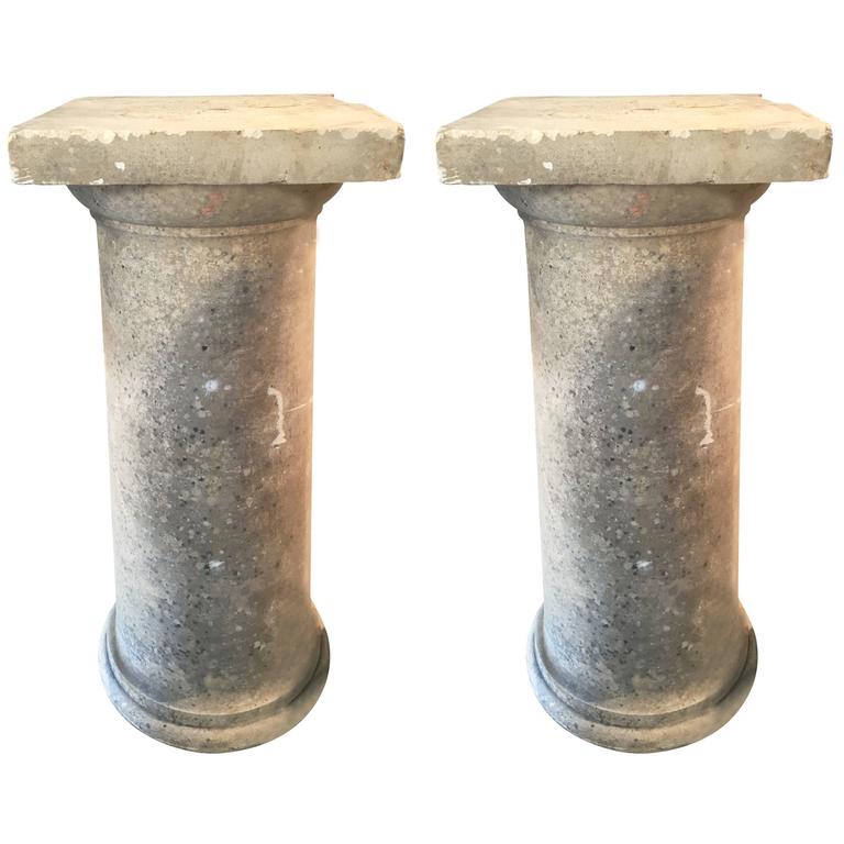 Pair of Tall Carved Stone Pedestals or Columns, English, circa 1860 For