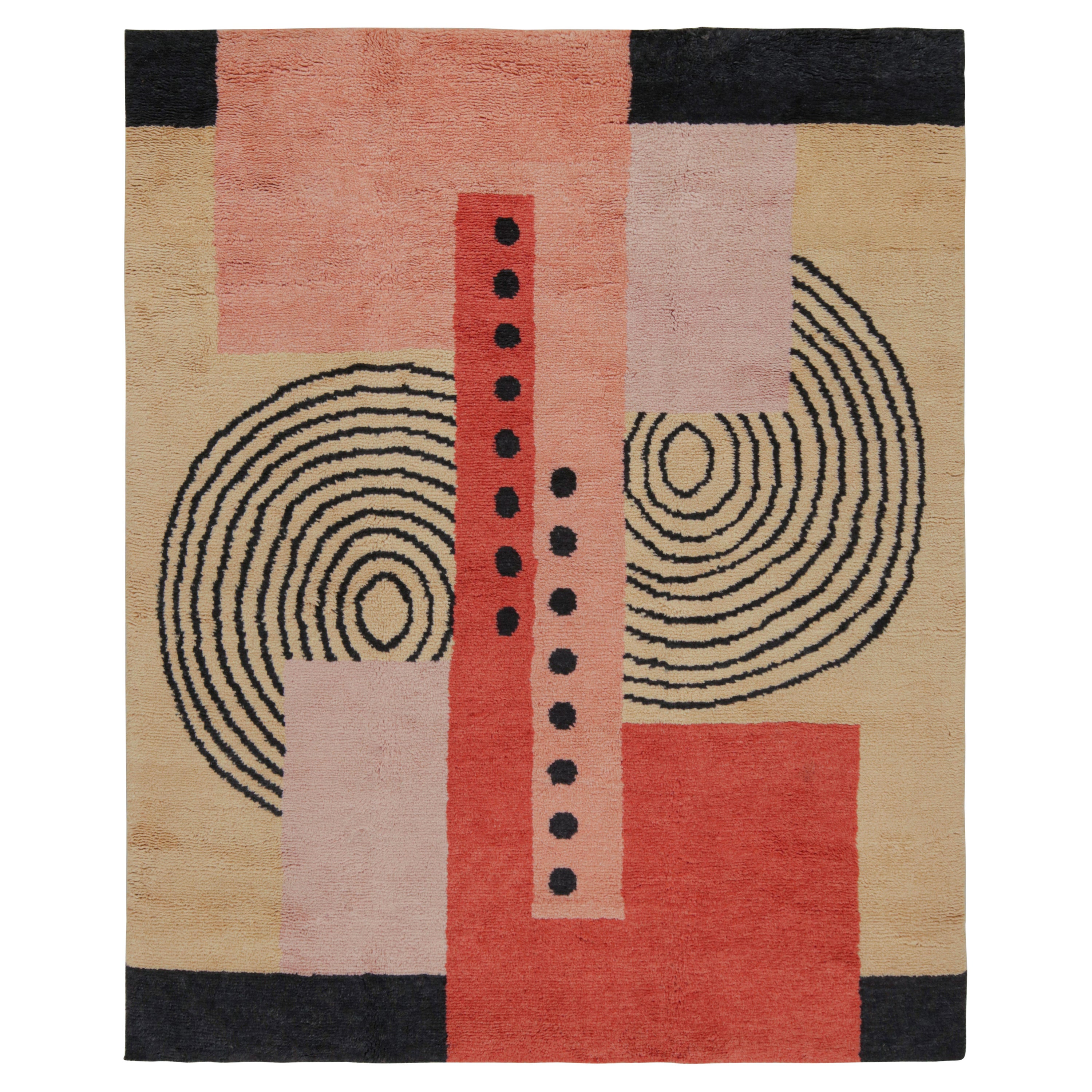 Rug & Kilim’s French Art Deco style Rug, with Pink and Black Geometric Patterns For Sale