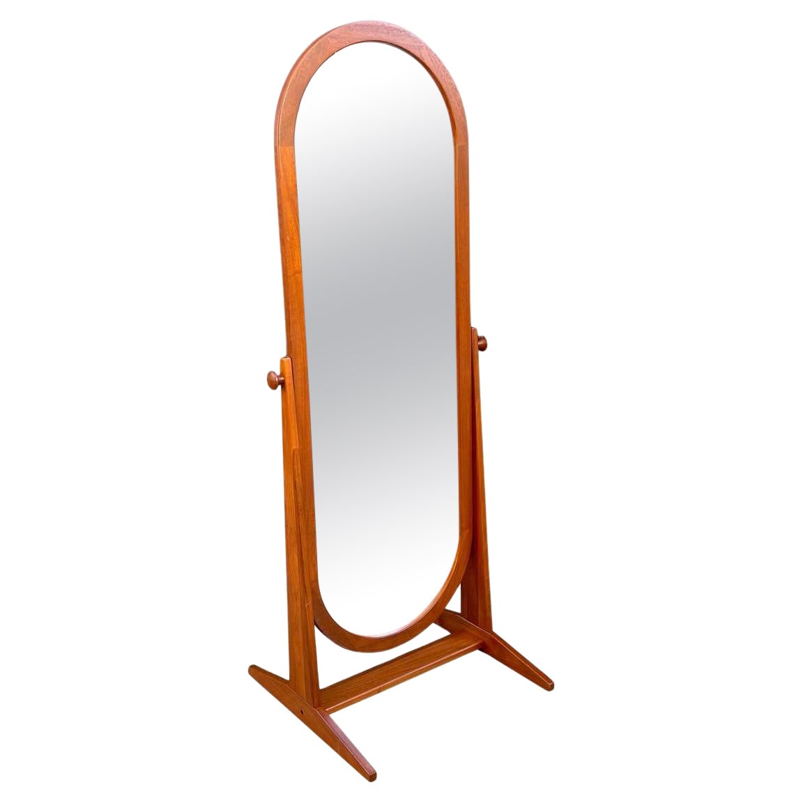 Newly Refinished - Danish Modern Sculpted Teak Free Standing Dressing Mirror